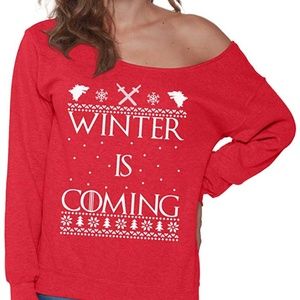 Off the Shoulder Winter is Coming Holiday Top